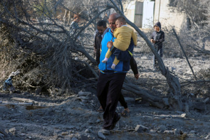 Aftermath of an Israeli strike on a house, in Deir Al-Balah in the central Gaza Strip