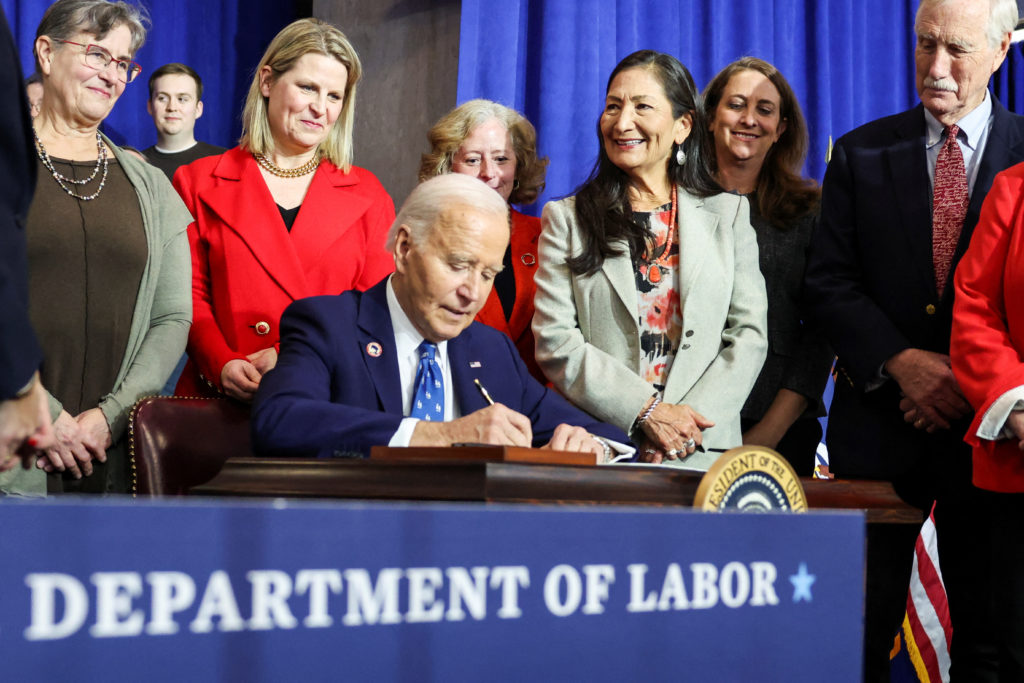 U.S. President Joe Biden visits the Department of Labor, in Washington