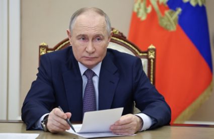 Russian President Putin takes part in a ceremony in Moscow