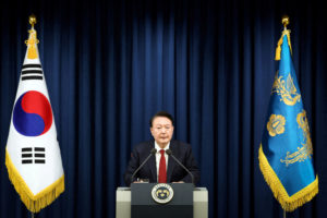 South Korean President Yoon Suk Yeol delivers a speech to declare martial law in Seoul