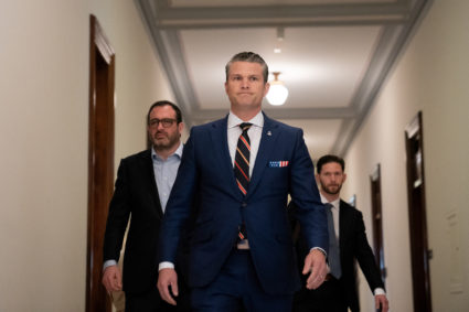 Pete Hegseth, President-elect Donald Trump's nominee for defense secretary, on Capitol Hill in Washington