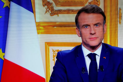 French President Macron makes a television address to the nation, in Paris