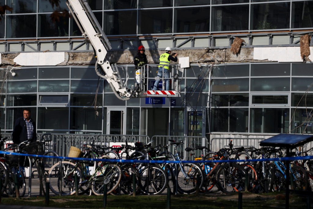 Part of a roof collapsed at a railway station in Novi Sad