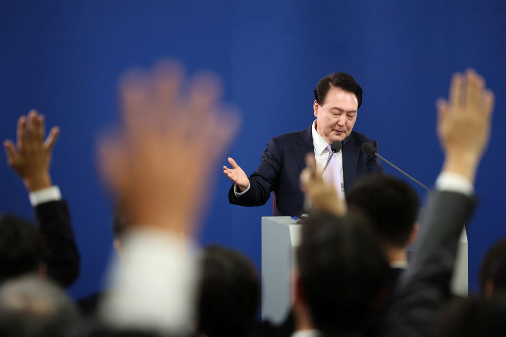 South Korean President Yoon Suk Yeol holds a press conference