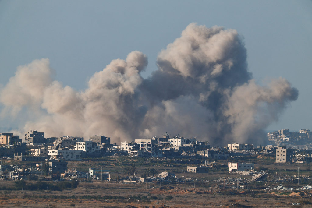 Smoke rises inside the Gaza Strip, as seen from southern Israel