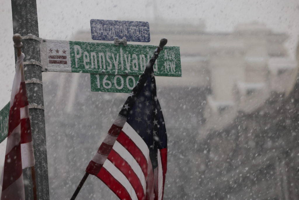 Snowstorm outside of the White House the day before U.S. President-elect Donald Trump is scheduled to be inaugurated for a...