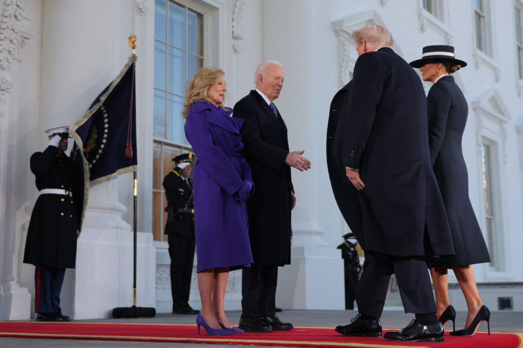 U.S. President-elect Donald Trump and his wife Melania Trump meet with U.S. President Joe Biden and first lady Jill Biden ...