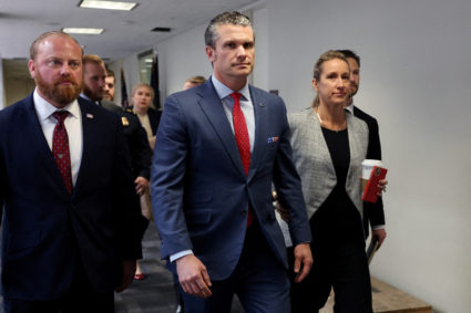 FILE PHOTO: Defense secretary nominee Pete Hegseth meets with Senators on Capitol Hill in Washington