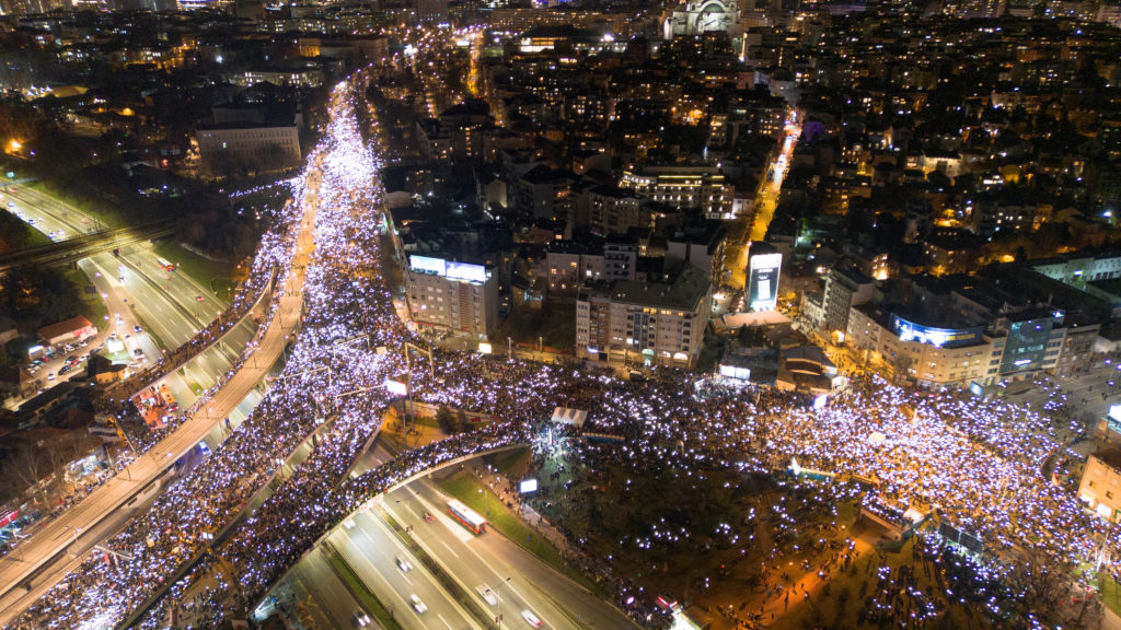 Anti-government protest over the fatal railway station roof collapse, in Belgrade