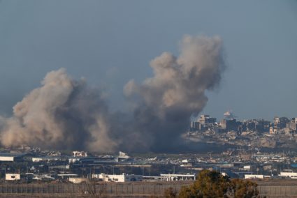 Smoke rises inside the Gaza Strip, as seen from southern Israel