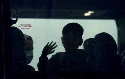 FILE PHOTO: Afghan refugees arrive at Dulles Airport in Virginia