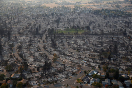 FILE PHOTO: An aerial view of properties destroyed by the Tubbs Fire is seen in Santa Rosa, California