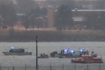 Aftermath of American Eagle flight 5342 crash in the Potomac River near Ronald Reagan Washington National Airport