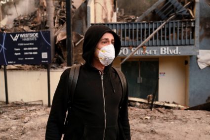 The remains of homes following the Palisades Fire in the Pacific Palisades neighborhood in Los Angeles