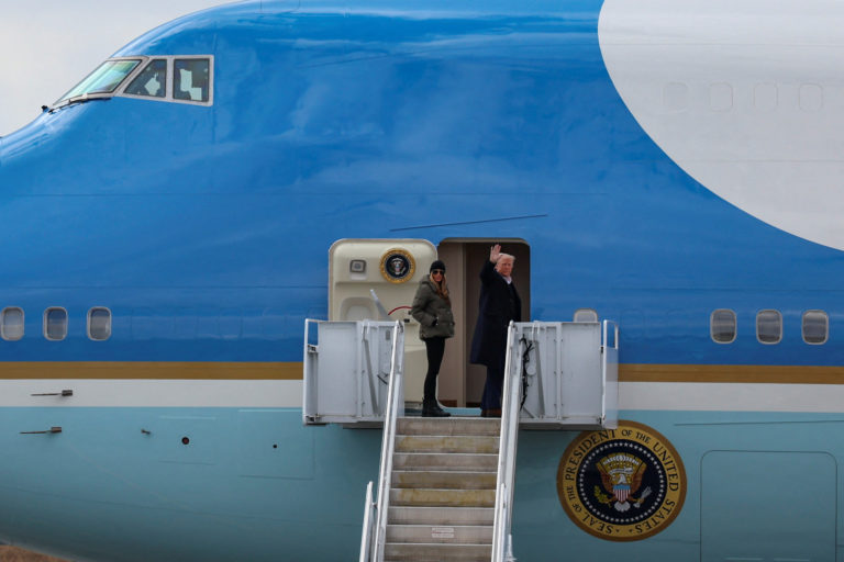 U.S. President Trump departs for California, at Asheville Regional Airport