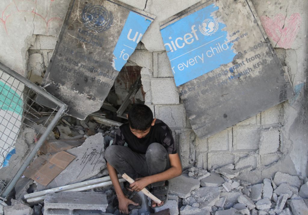 Site of an Israeli strike on a school sheltering displaced people at Beach refugee camp in Gaza City