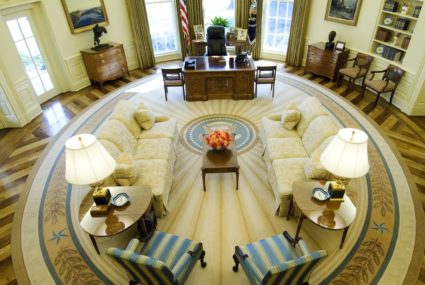 A view from above of the Oval Office at the White House in Washington