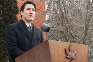 Canada's PM Justin Trudeau announces he intends to step down as Liberal Party leader, at Rideau Cottage, in Ottawa