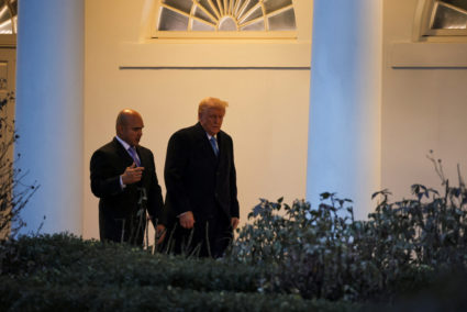 U.S. President Donald Trump departs the White House Washington