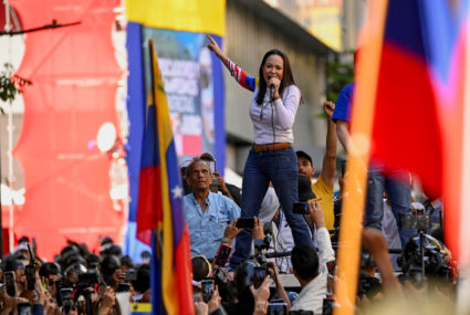 Venezuela opposition leader Machado appears at protest