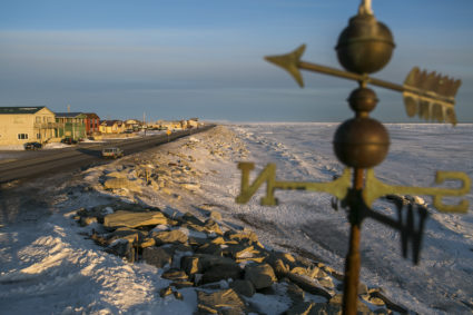 The Bering Sea coast beside town before the finish of the Iditarod dog sled race in Nome