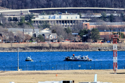 Aftermath of American Eagle flight 5342 crash in the Potomac River near Ronald Reagan Washington National Airport