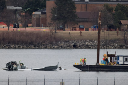 Aftermath of American Eagle flight 5342 crash in the Potomac River near Ronald Reagan Washington National Airport