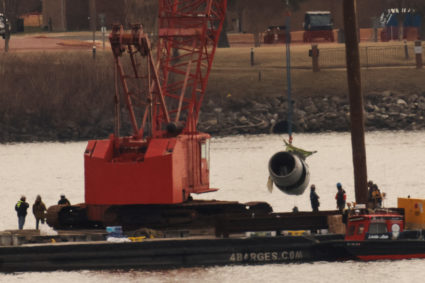 Aftermath of American Eagle flight 5342 crash in the Potomac River near Ronald Reagan Washington National Airport