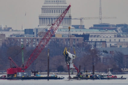 Aftermath of American Eagle flight 5342 crash in the Potomac River near Ronald Reagan Washington National Airport