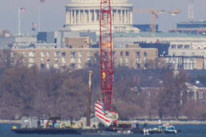 Aftermath of American Eagle flight 5342 crash in the Potomac River near Ronald Reagan Washington National Airport