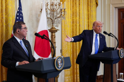 U.S. President Donald Trump meets with Japan's Prime Minister Shigeru Ishiba at the White House