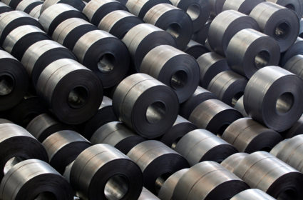 FILE PHOTO: Rolled steel are seen at a Hyundai Steel plant in Dangjin