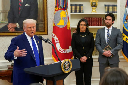 U.S. Attorney General Pam Bondi swears in Director of National Intelligence Tulsi Gabbard in Washington