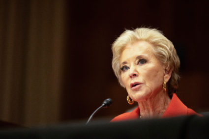 Linda McMahon, U.S. President Trump’s nominee to be secretary of Education, testifies before a Senate Health, Education, L...