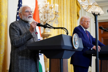 U.S. President Trump holds a joint press conference with Indian Prime Minister Modi at the White House in Washington D.C.