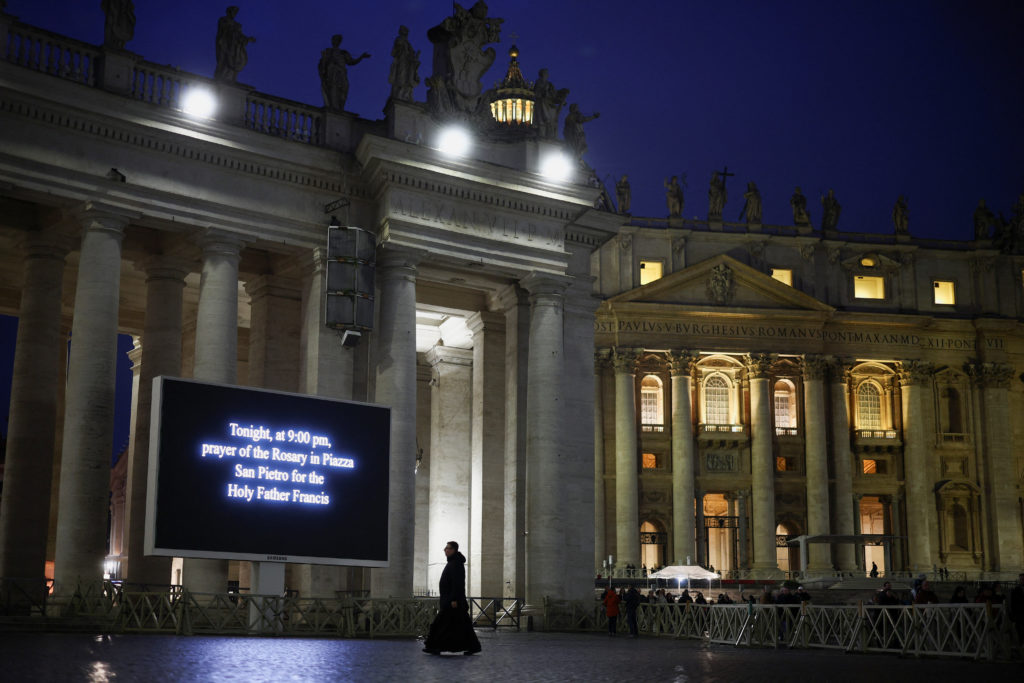 St. Peter's Basilica is pictured as Pope Francis continues treatment at Gemelli Hospital at the Vatican
