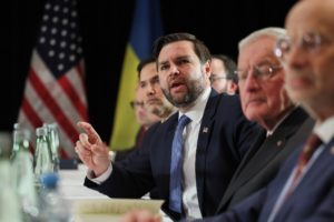 U.S. Vice President Vance and Ukrainian President Zelenskiy attend a bilateral meeting, in Munich