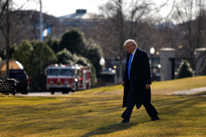 U.S. President Donald Trump departs for Palm Beach, Florida from the South Lawn of the White House in Washington