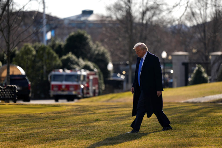 U.S. President Donald Trump departs for Palm Beach, Florida from the South Lawn of the White House in Washington