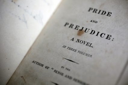 A first edition of 'Pride and Prejudice' is seen at the Jane Austen House in Chawton, southern England