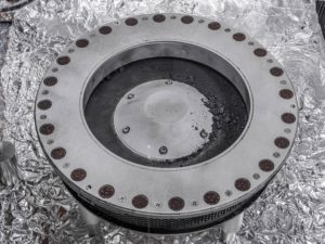 A view of the outside of the OSIRIS-REx sample collector