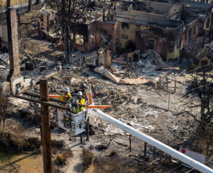 FILE PHOTO: Drone view of burned homes in Eaton Fire