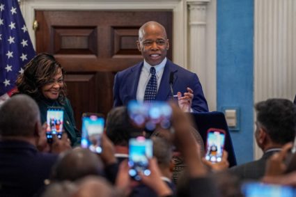 New York City Mayor Eric Adams attends an M/WBE awards celebration at Gracie Mansion in New York