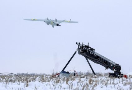 FILE PHOTO: A Ukrainian precision-guided loitering munition takes off in Kharkiv region