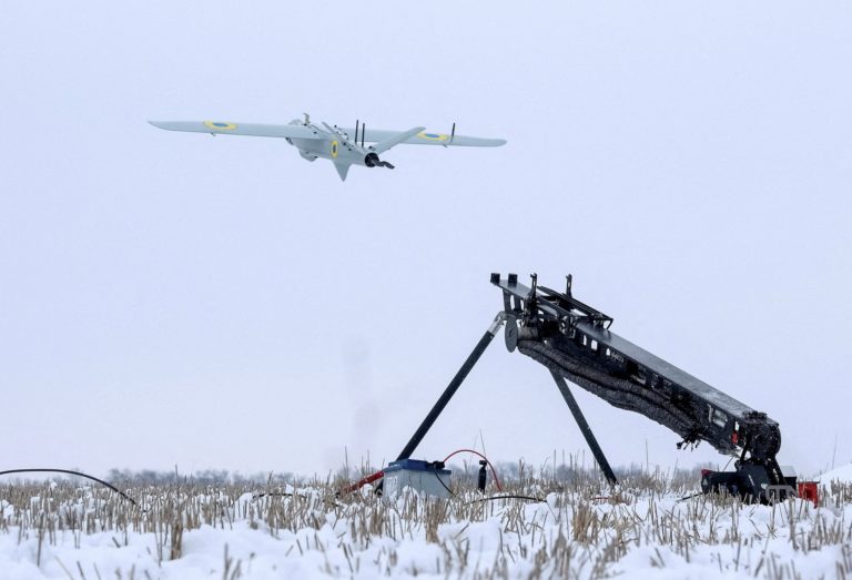 FILE PHOTO: A Ukrainian precision-guided loitering munition takes off in Kharkiv region