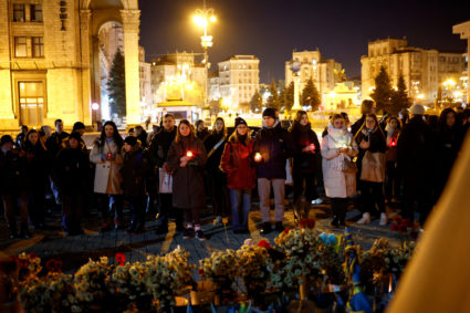 Memorial site for fallen servicemen fighting against Russia on the 3rd anniversary of Russia's invasion of Ukraine, in Kyiv