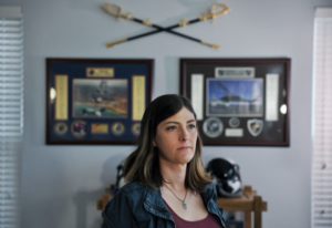 Emily Shilling, a commander in the U.S. Navy and the president of SPARTA poses for a picture at her home in California, Ma...