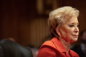 Linda McMahon, U.S. President Trump’s nominee to be secretary of Education, testifies before a Senate Health, Education, L...