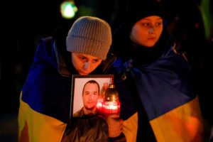 Memorial site for fallen servicemen fighting against Russia on the 3rd anniversary of Russia's invasion of Ukraine, in Kyiv
