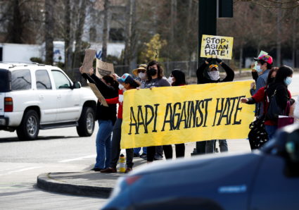 A pre-planned rally against anti-Asian hate crimes held by the Asian American Pacific Islanders Organizing Coalition Again...